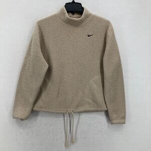 Nike Therma Fit Women's XS Beige Fleece Training Sweatshirt Mock Neck‎ Y2K VTG